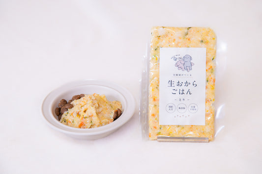 【国産・無添加】食いつきのいい生おからトッピングフード（とり）｜わんわん豆いろは